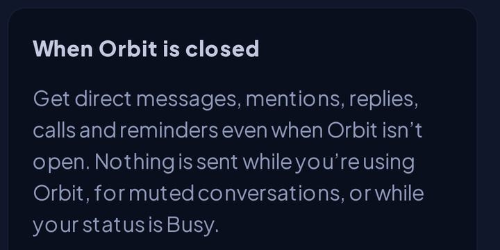 The notification setting that explains when Orbit sends a push.